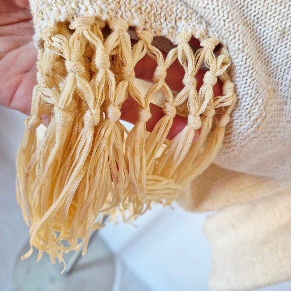 Lilly Pulitzer Tatum Fringe Hem Open Cardigan Cotton Blend Beige Gold Metallic - Picture 8 of 15